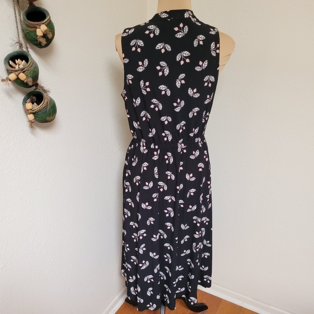 Anne Klein Black with Pink Cherry Print Sleeveless Midi Dress - Picture 6 of 7